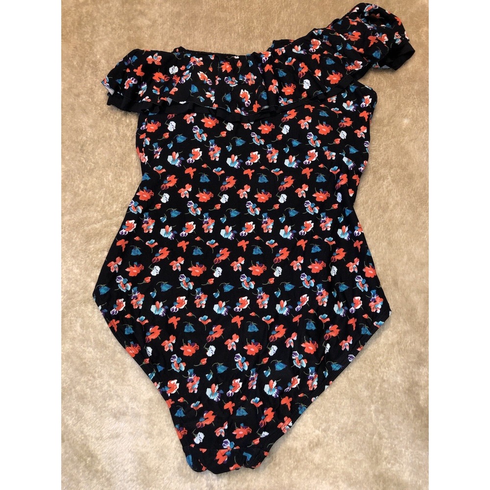 DKNY Swimsuit Womens Size 10 One Shoulder Ruffle Floral Built in Bra Padding
